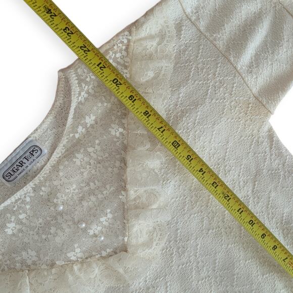 80's Yoked Lace Decolletage Knit Ruffle Sweater - Picture 5 of 5